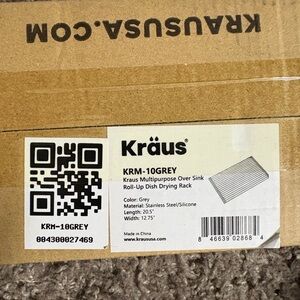 KRAUS Multipurpose over sink Roll up dish Drying Rack NEW IN Box, Grey